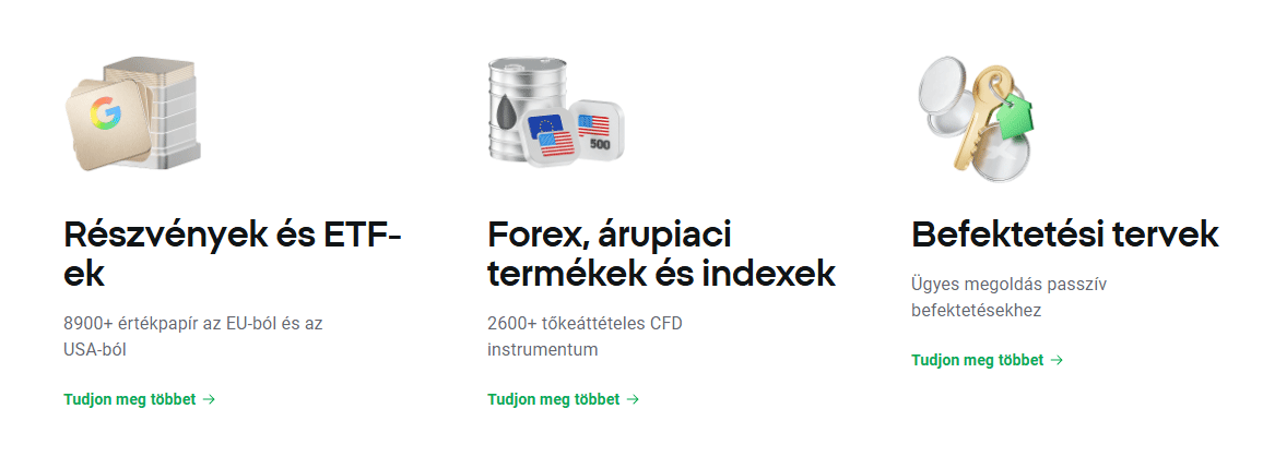 a bróker befektetési eszközkínálata