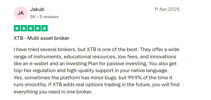 vélemény az XTB brókerről, Jakub ügyfél