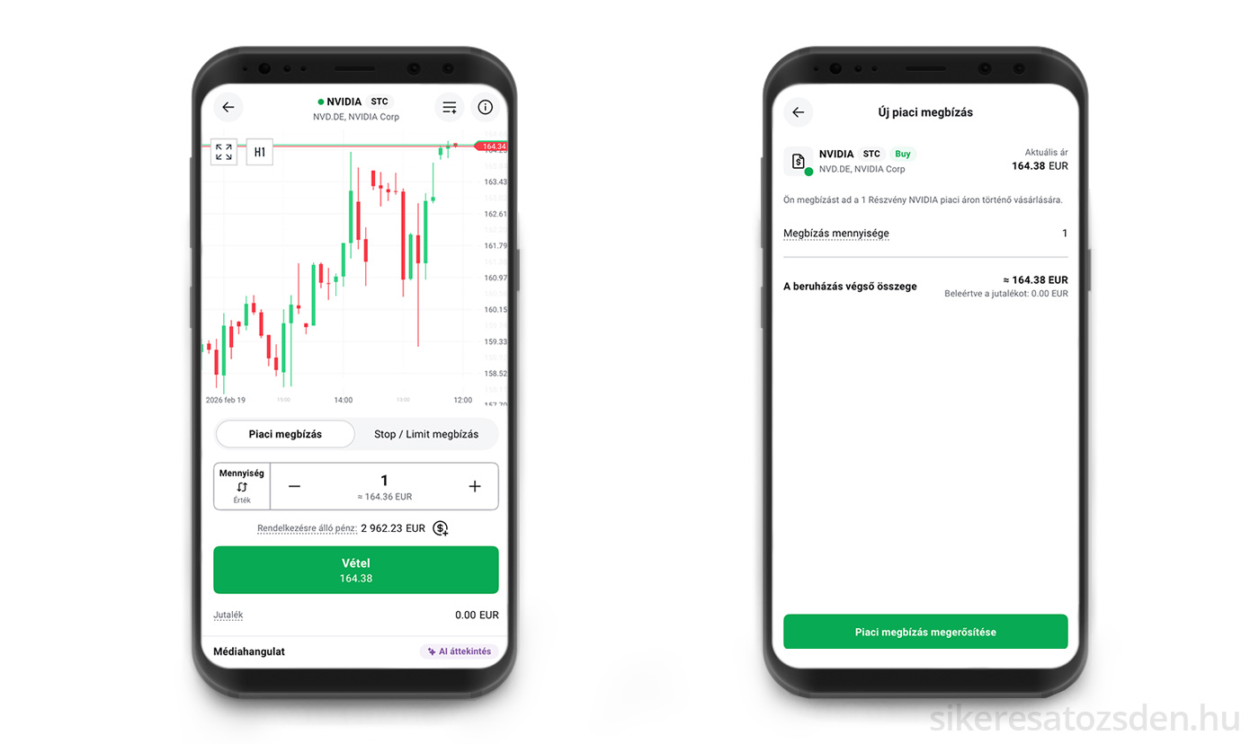 Példa megbízás leadására az XTB alkalmazásban